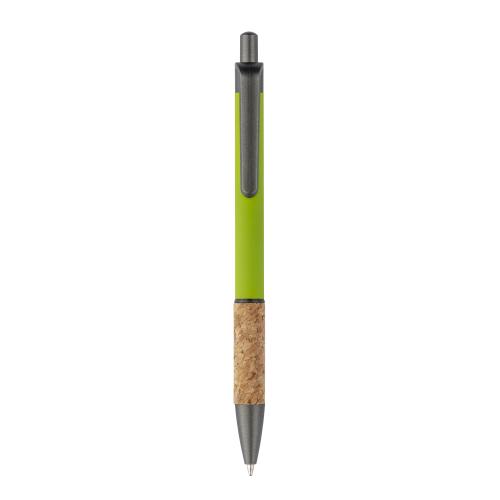 Aluminum pen with cork handle, burnished clip, top and tip