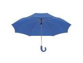 Automatic compact umbrella with curved rubberised handle and matching pouch