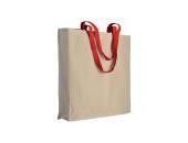 220 g/m2 natural cotton shopping bag with coloured long handles and gusset