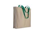 220 g/m2 natural cotton shopping bag with coloured long handles and gusset