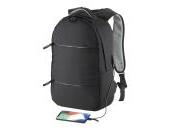 600D polyester PC backpack. Main laptop pocket and 3 front pockets. Breathable material