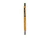 Bamboo barrel push ball pen with colored touch point and chrome tip