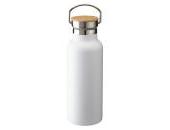 Double wall stainless steel insulating vacuum flask with bamboo lid