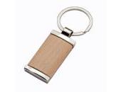 Ectangular metal keychain, with wooden front detail