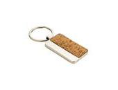 Rectangular metal and cork keychain