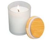 Candle in frosted glass with bamboo lid Metz