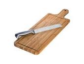 Bamboo chopping board with knife
